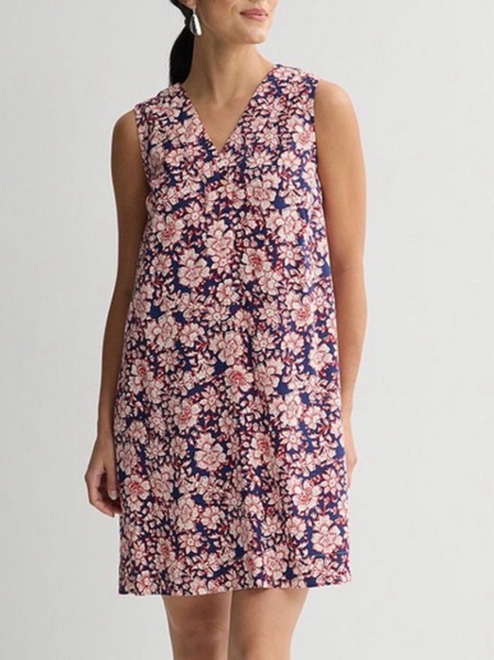 Sonoma Navy and Pink Floral Sleeveless V-Neck Mini Dress